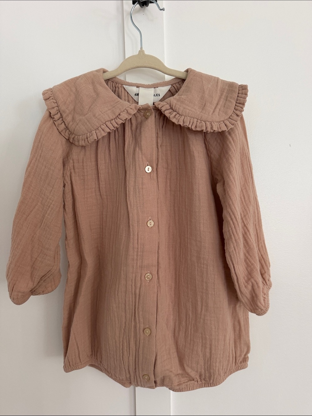 Girls' Ruffle Collar Button-Front Romper- Dusty Rose